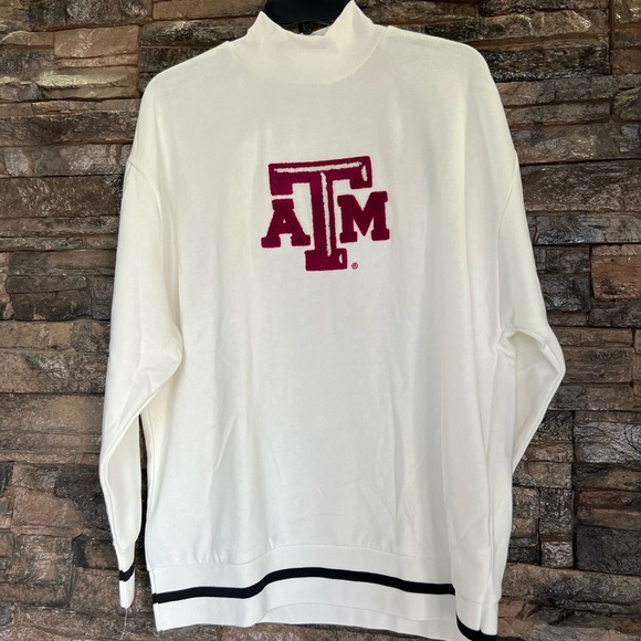 Classic White Turtleneck Sweater with Maroon Logo - Picture 1 of 16